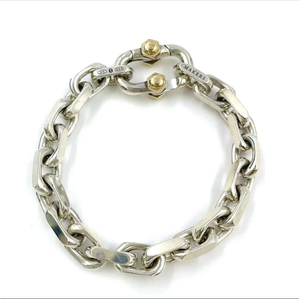 Sterling Silver 18K Yellow Gold Wide Makers Chain Link Bracelet